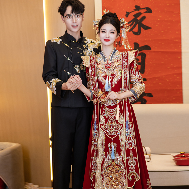 重工丝绒秀禾服2025新款中式嫁衣敬酒礼服出秋冬款新娘结婚阁婚服