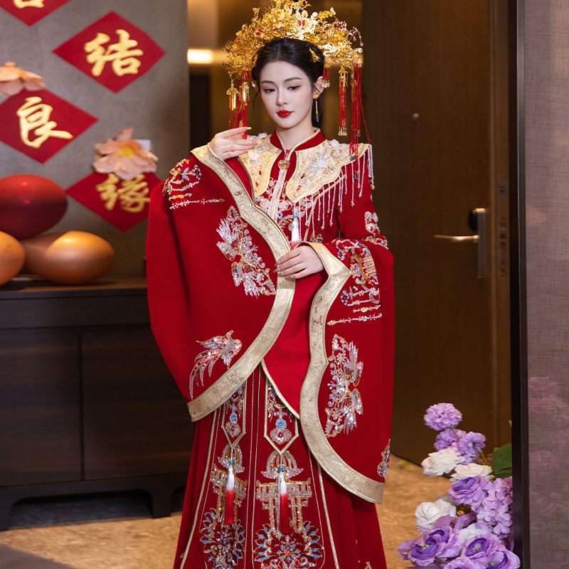 高端重工秀禾服2025新款中式嫁衣新娘结婚服饰修身奢华礼服冬季女