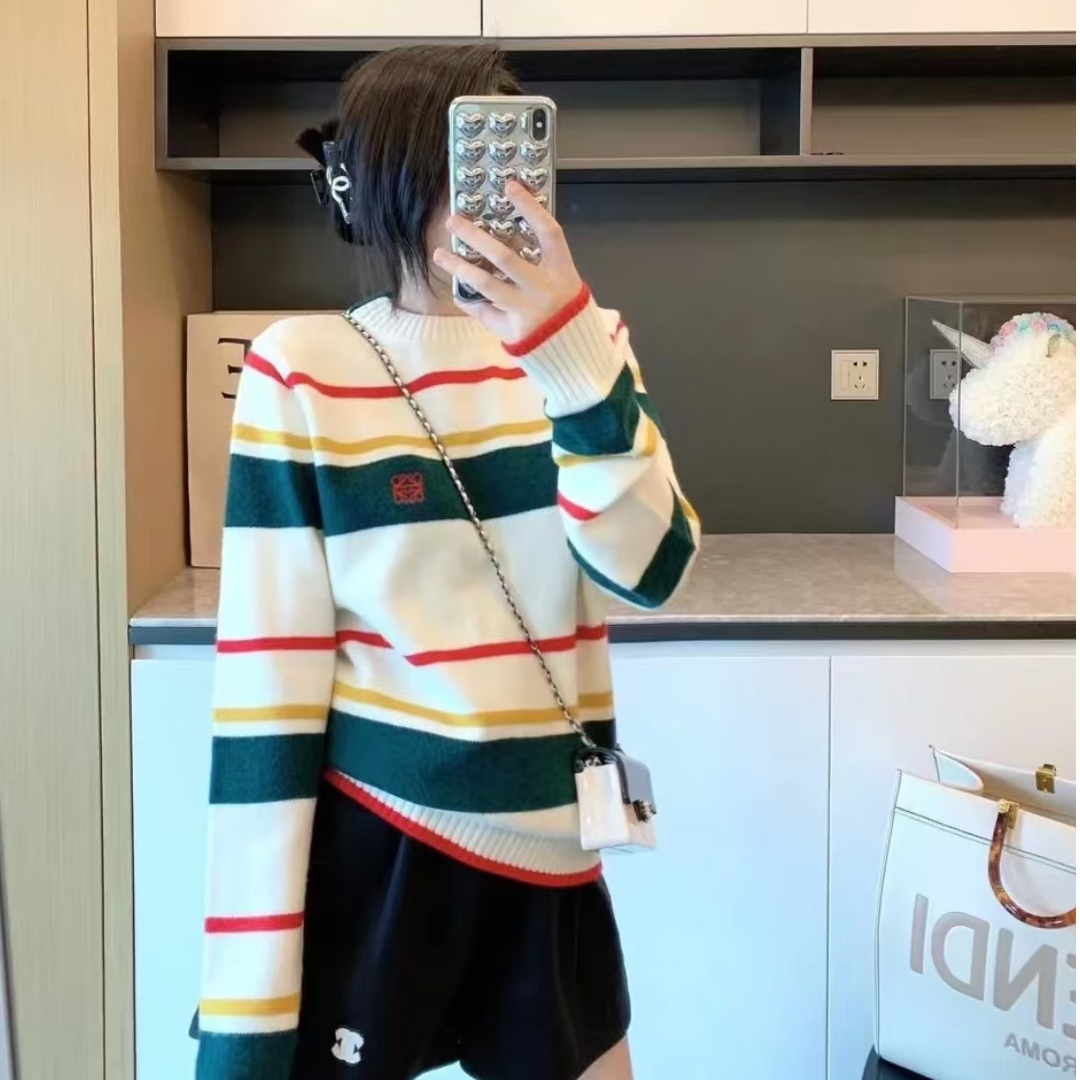 未使用 LOEWE/罗意威 圆领条纹针织衫 多色 /S