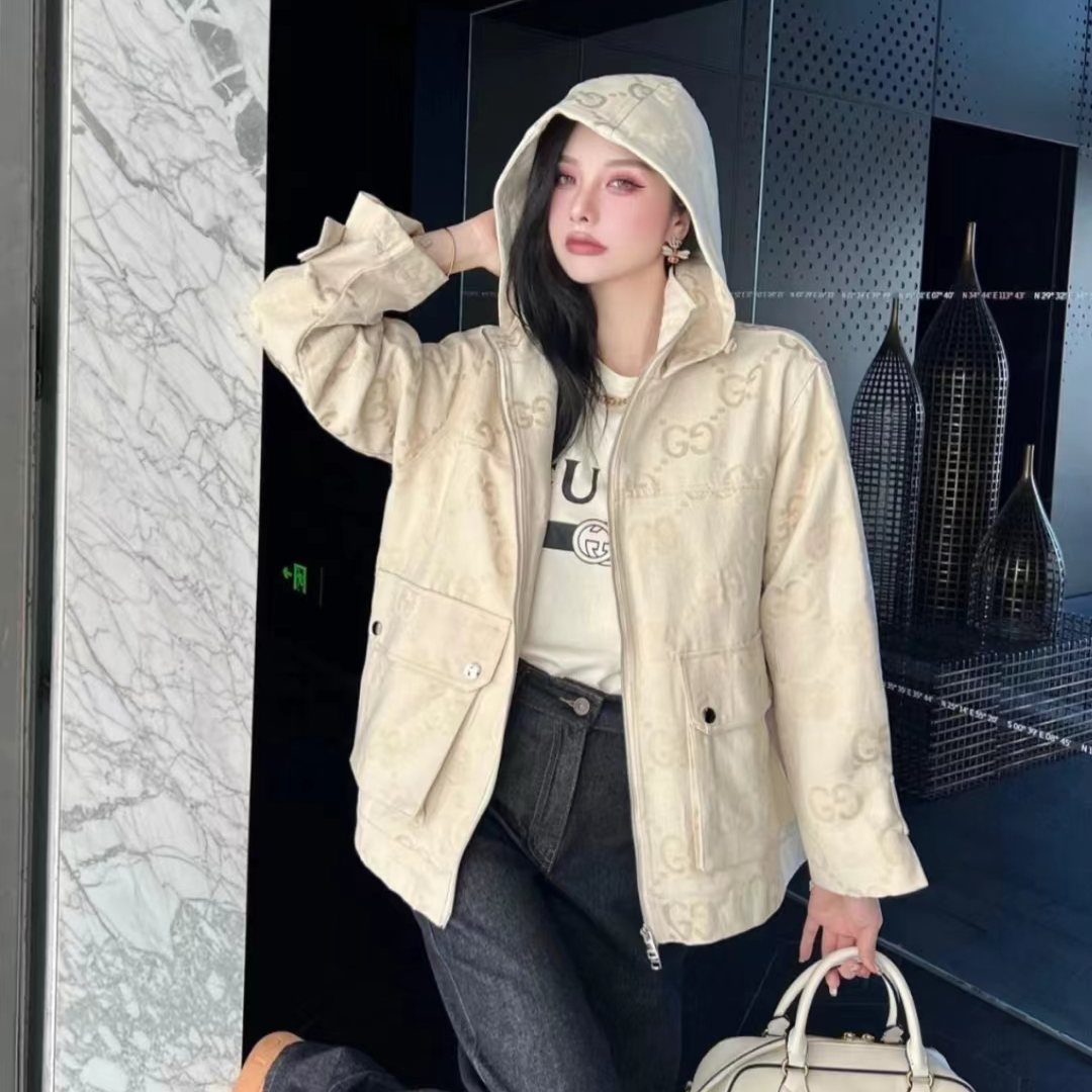 全新未使用 GUCCI/古驰 满印拉链连帽外套/38