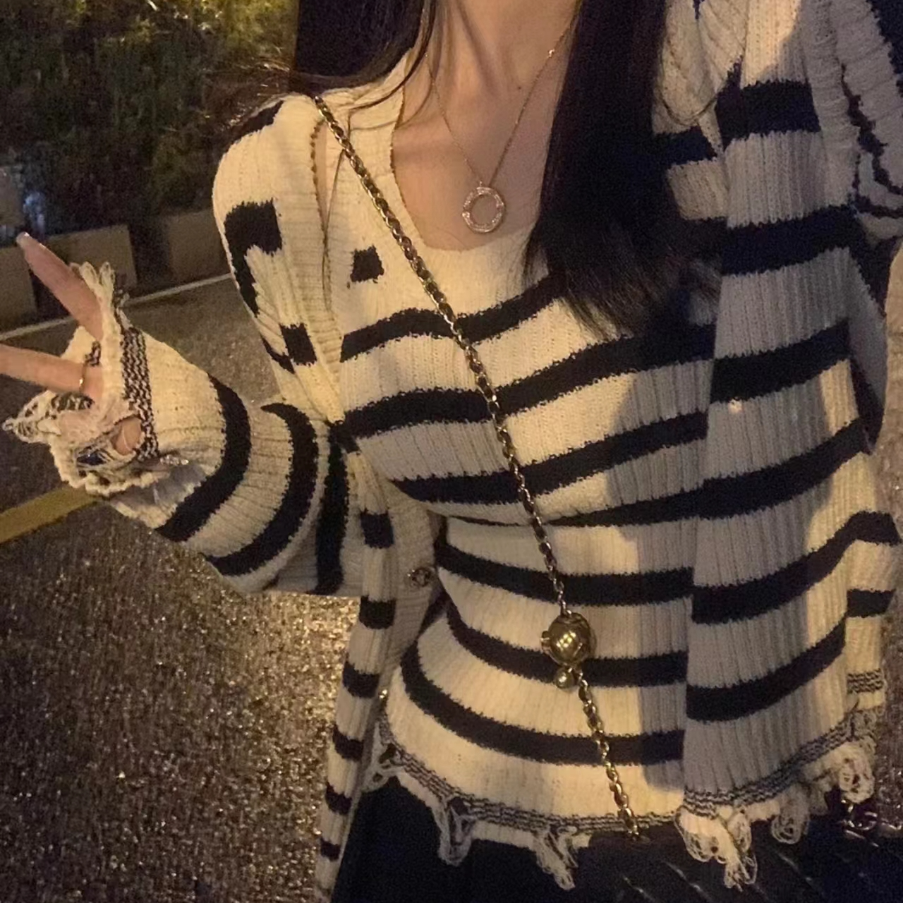 未使用 DIOR/迪奥 条纹针织背心/套装/36