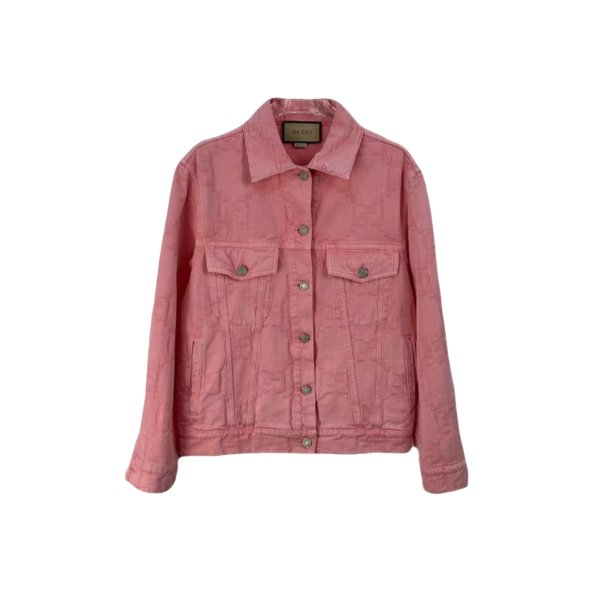 全新未使用 GUCCI/古驰 Logo压花单排扣翻领长袖夹克 粉色/38
