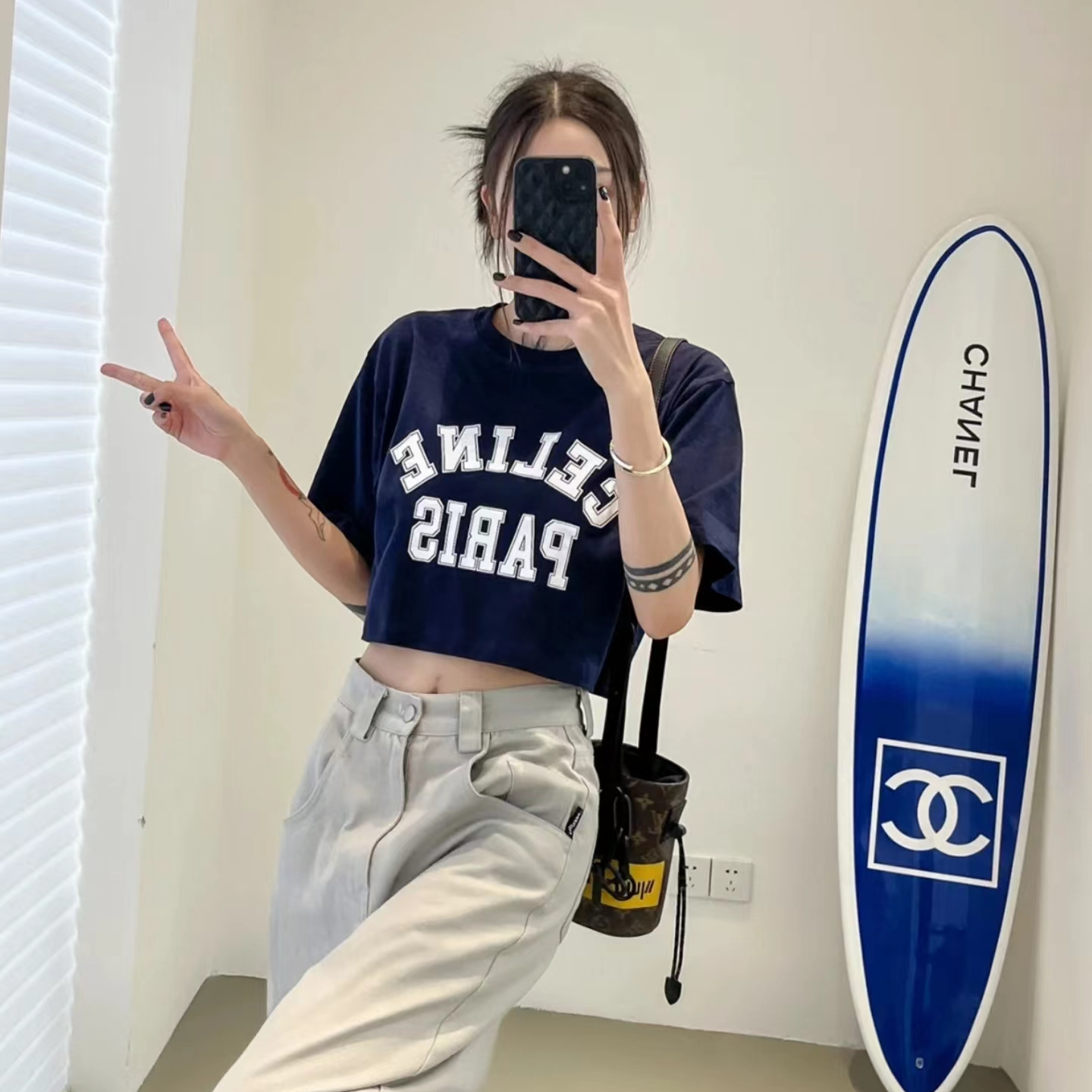 未使用 Celine/思琳 印花棉质平纹针织短款短袖T恤/S/公价4800