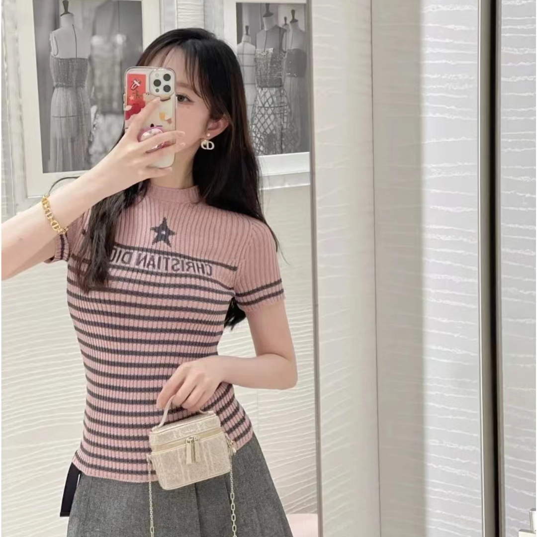 未使用 DIOR/迪奥 星星条纹针织短袖/40