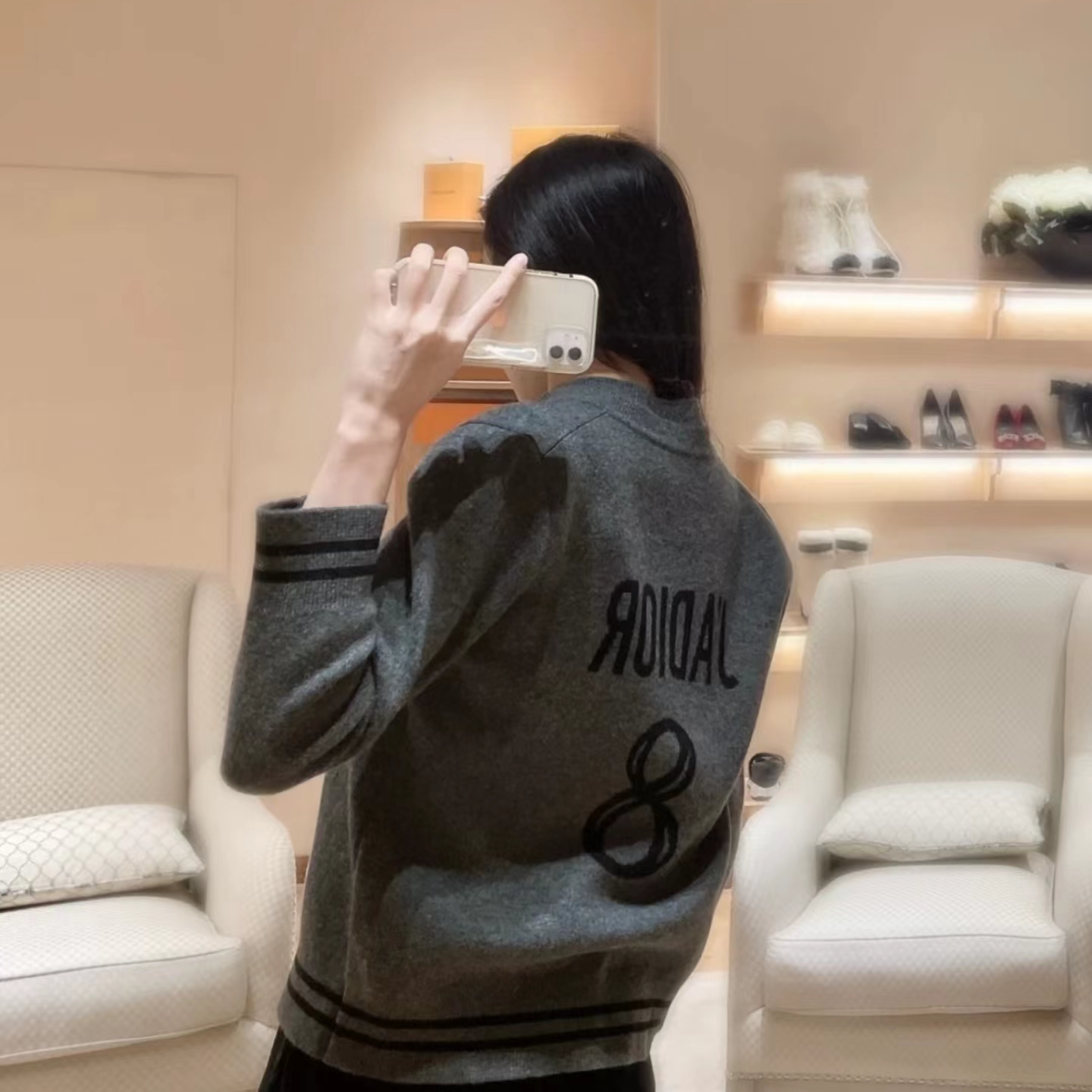 未使用 DIOR/迪奥 背后字母针织纽扣长袖/36/公价18500