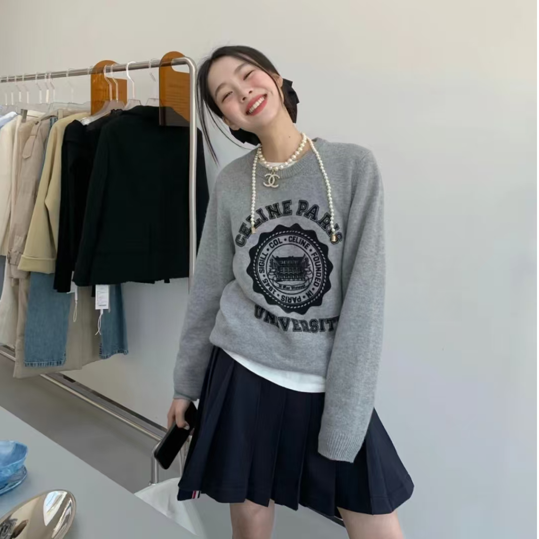 全新未使用 Celine/思琳 圆领印花卫衣 灰色/XL