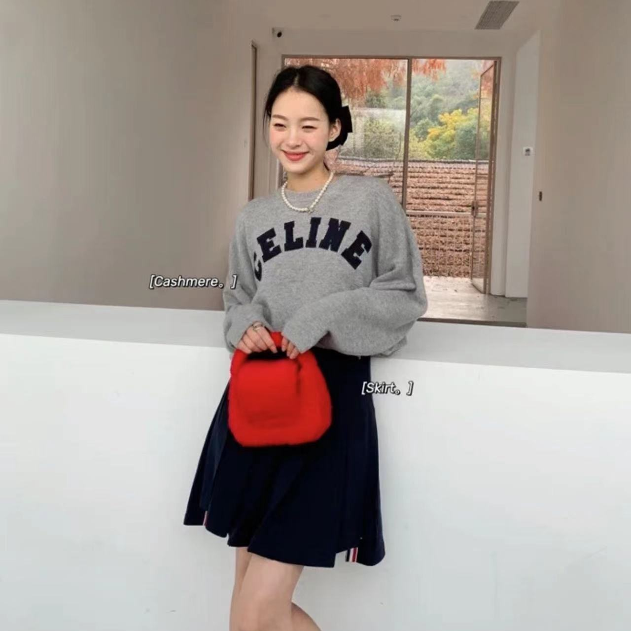 未使用 Celine/思琳 大字母抽绳针织衫 灰色/XS