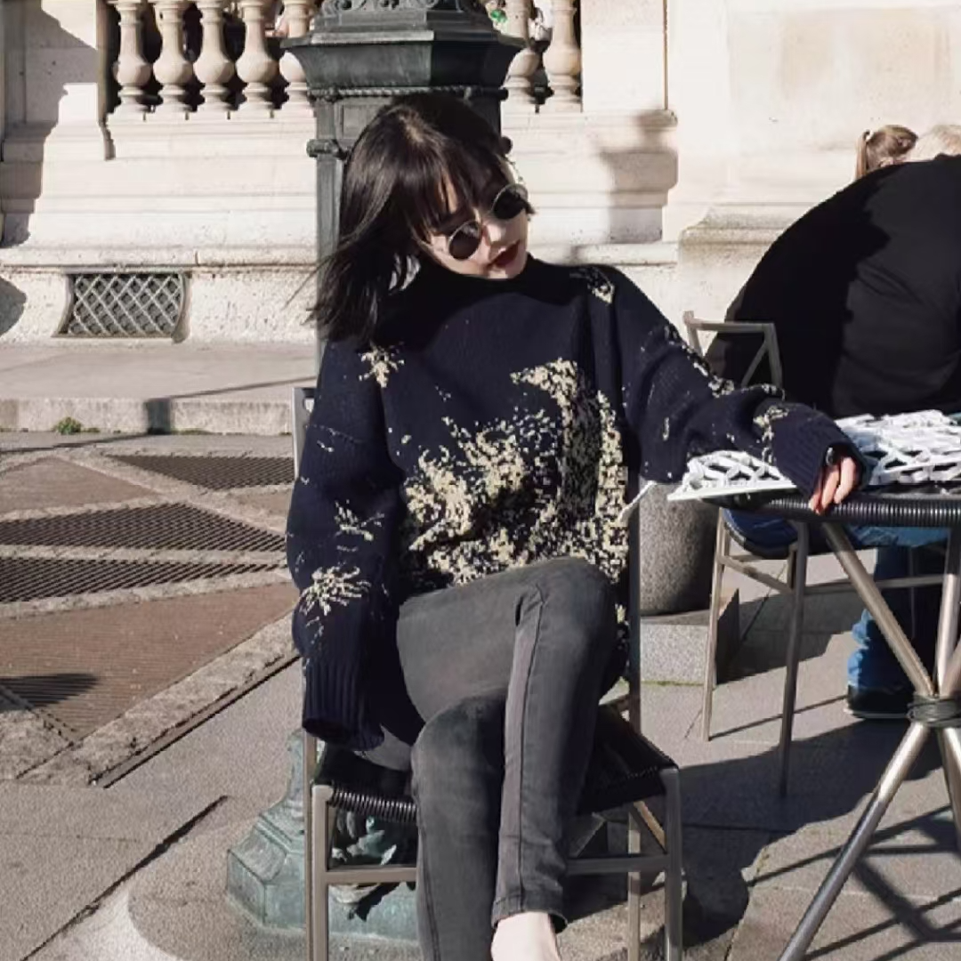 未使用 DIOR/迪奥  针织月亮长袖 深蓝/42