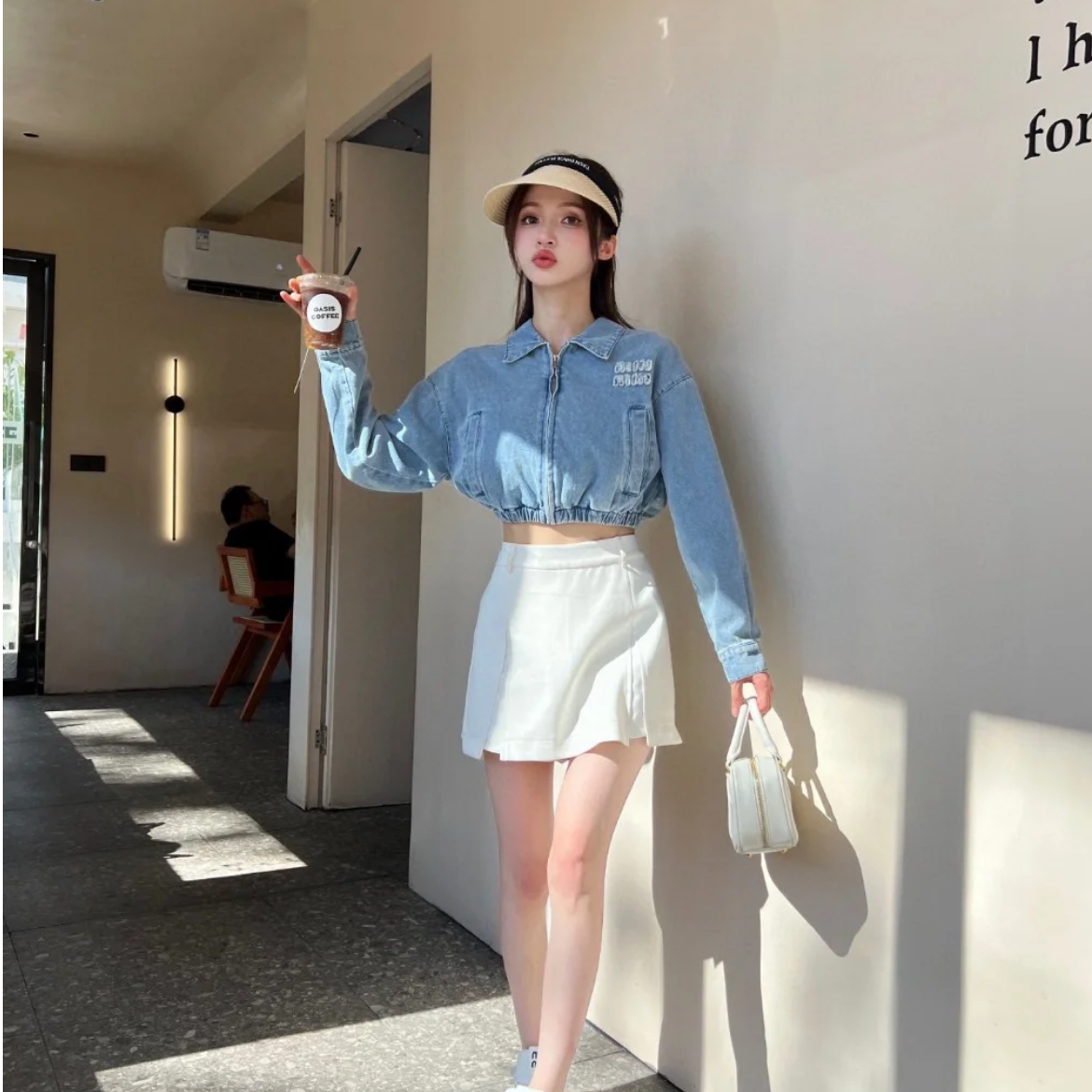 全新未使用 MIU MIU/缪缪 拉链纯色logo牛仔外套 蓝色/40