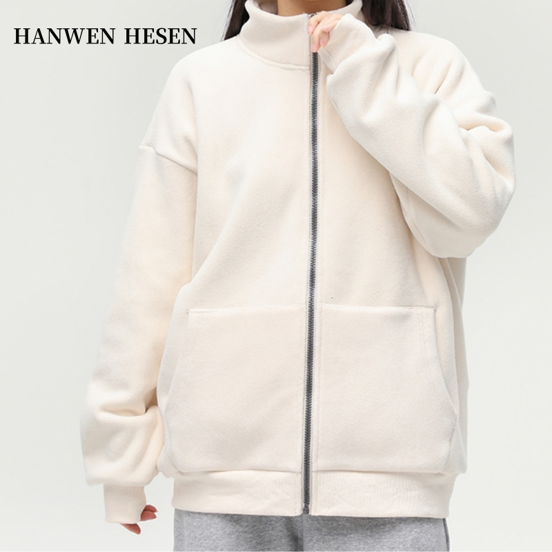 Hanwen Hesen保暖夹克摇粒绒外套男女秋冬季加绒加厚宽松抓绒潮牌