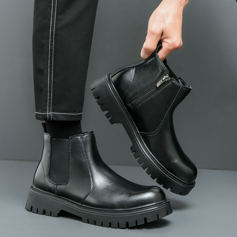 M9806格斗公牛英伦男士皮鞋复古时尚潮流厚底增高一脚蹬马丁靴男