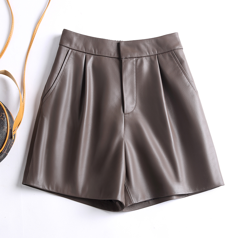 2025新款真皮皮短裤女绵羊皮阔腿百搭后松紧腰外穿内搭靴裤