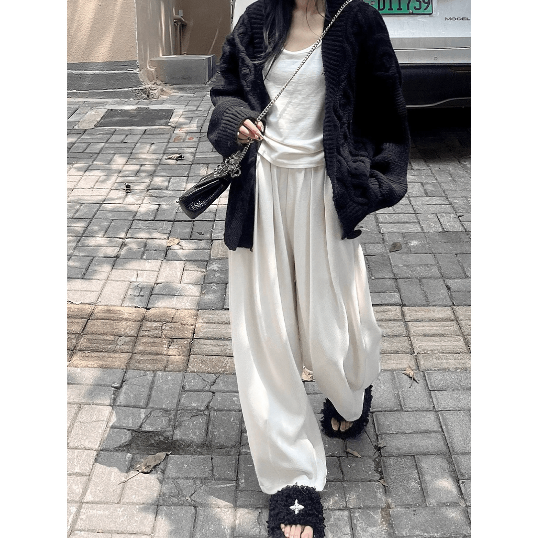 慵懒风宽松针织山本裤女2025秋冬新款高腰垂感休闲拖地裤阔腿裤