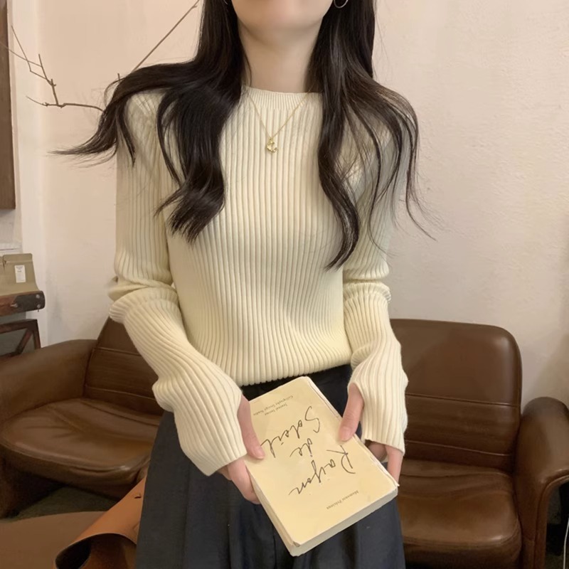 秋冬配皮草内搭加厚套手指毛衣女韩系温柔风修身显瘦针织打底小衫