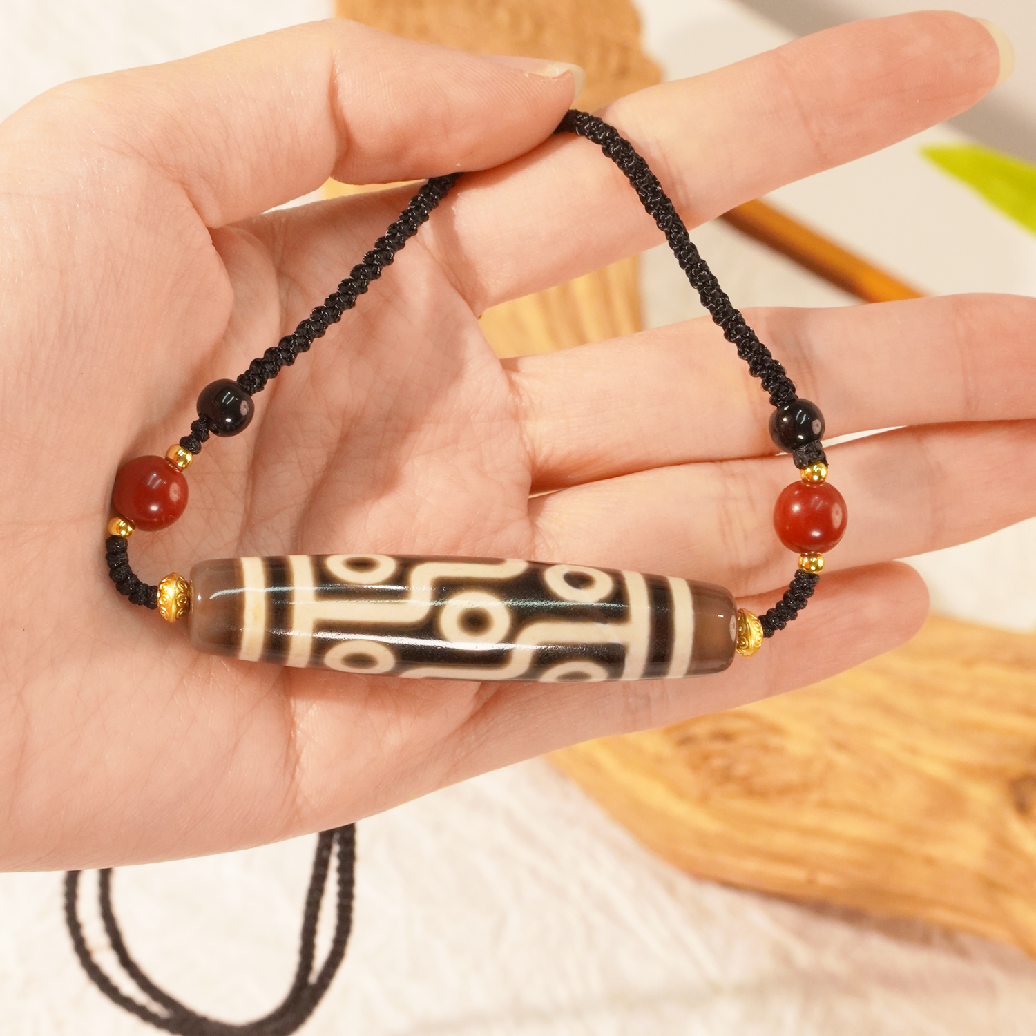 天然玛瑙黑白折线九红黑玛瑙配珠藏式搭配可调节时尚锁骨链