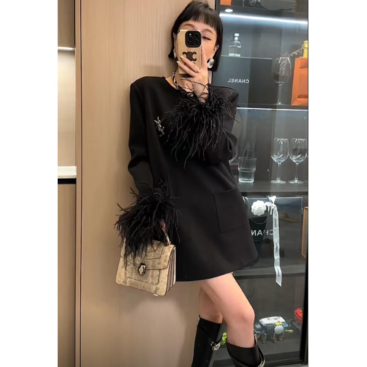 XIAOBAI气质连衣裙时尚黑色小众设计师设计感秋季轻奢连衣裙