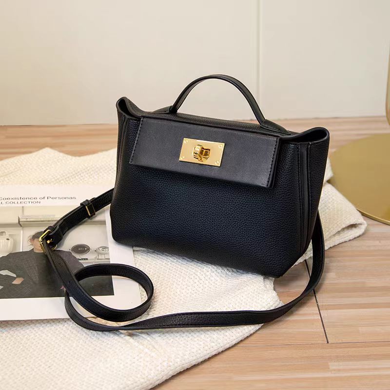 时尚轻奢百搭荔枝纹凯莉手提包单肩斜跨包8002黑色