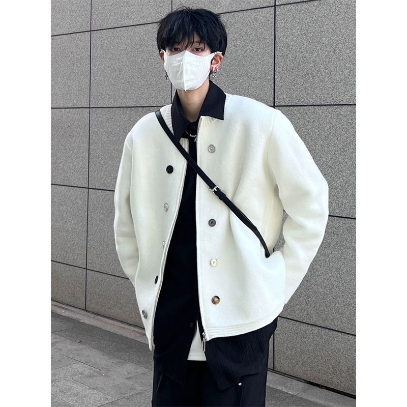 优品服饰国潮设计感小众纽扣毛衣外套男女秋冬季宽松情侣针织开衫