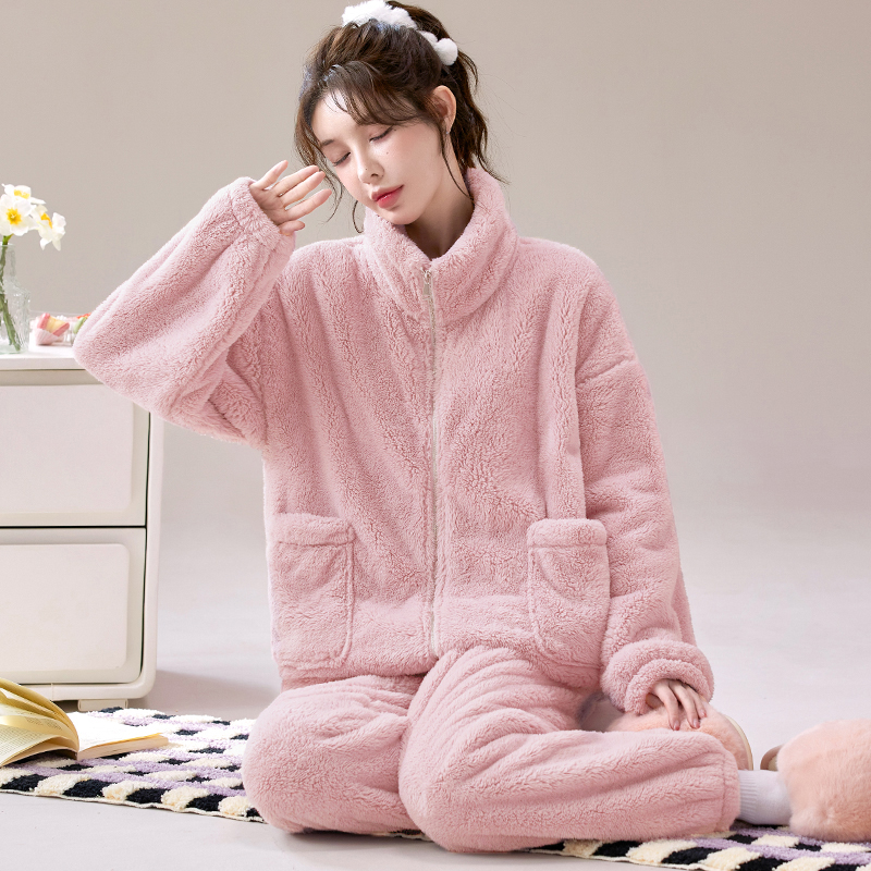 【多巴胺粉】加厚雪花绒秋冬季女士可外穿珊瑚绒家居服法兰绒睡衣