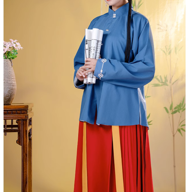 赭颜汉服栀子花立领对襟上袄梯形马面宠粉福利古风中国风春夏