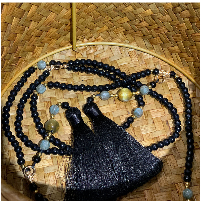 合金项链 【黑长链】国风新中式流苏斜跨链复古民族风长款项链女