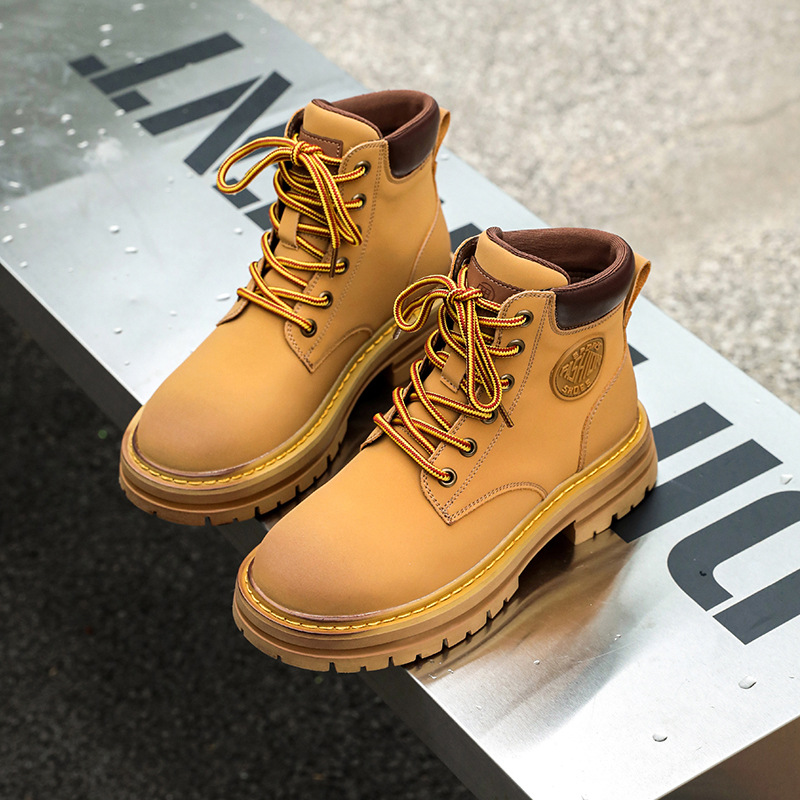 马丁靴男真皮复古潮流休闲鞋2022新款秋季情侣大黄靴百搭厚底短靴