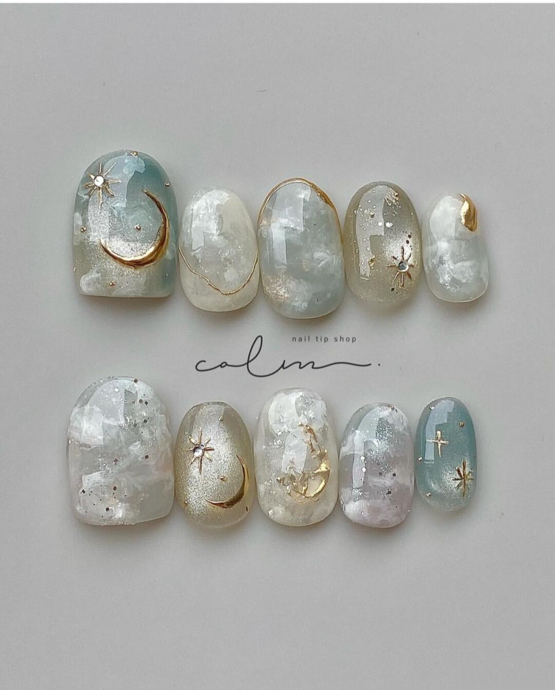 海洋之心纯手工穿戴甲短款冰透ins风日系爆闪国风气质显白美甲片