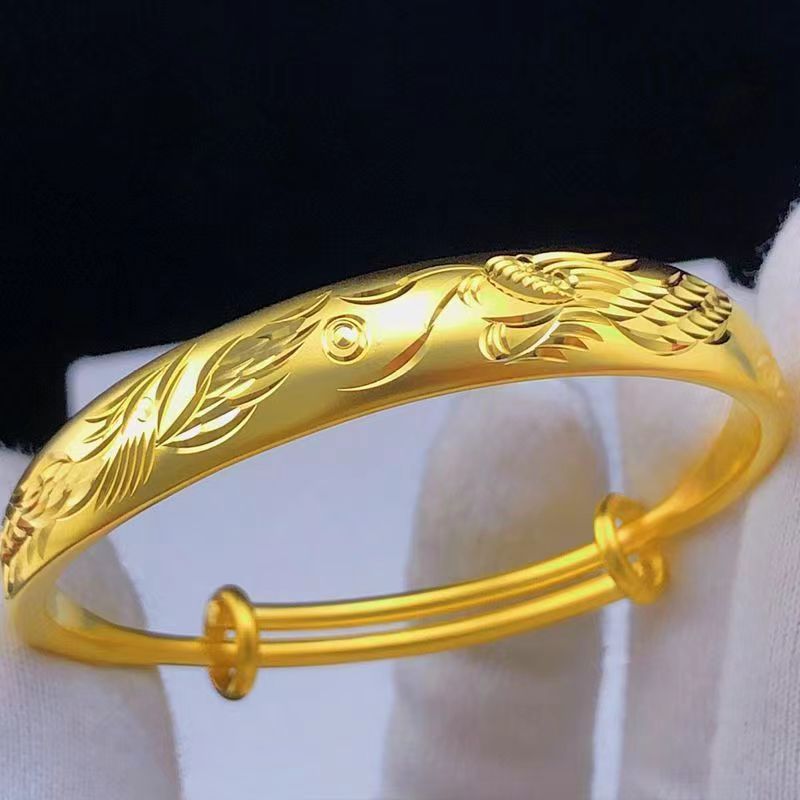 铜合金手镯 【精工版龙凤推拉手镯】精美龙凤呈祥可调节手镯