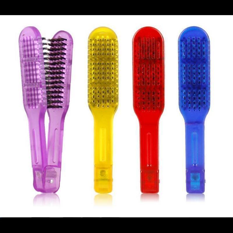 美发拉直梳透明猪鬃毛顺发梳直发夹板梳耐热耐高温双面V型发刷