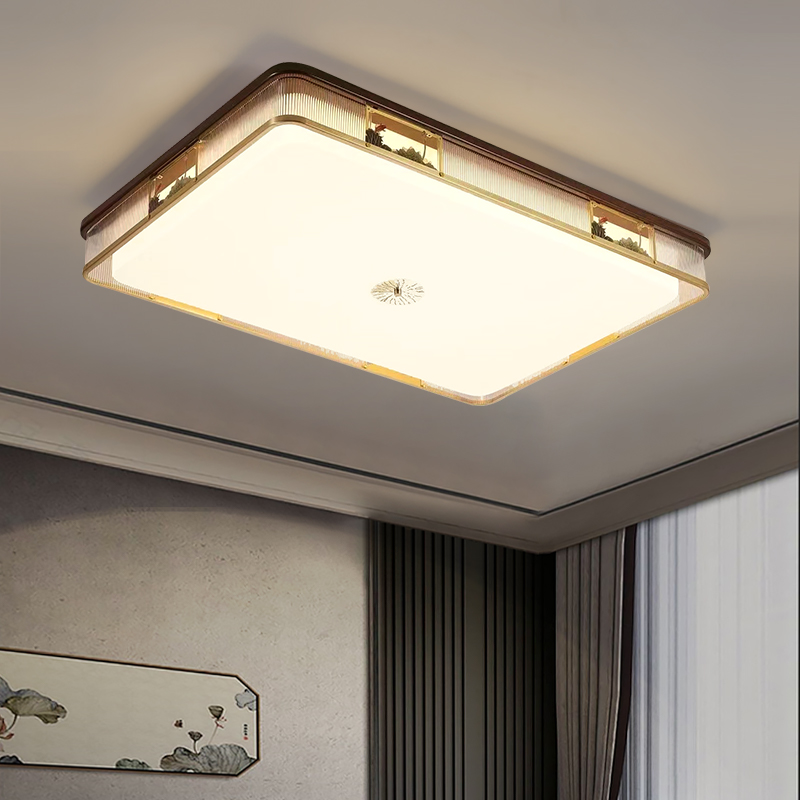 新中式中山铜加木吸顶灯中国风客厅卧室餐厅家用房间阳台长方形