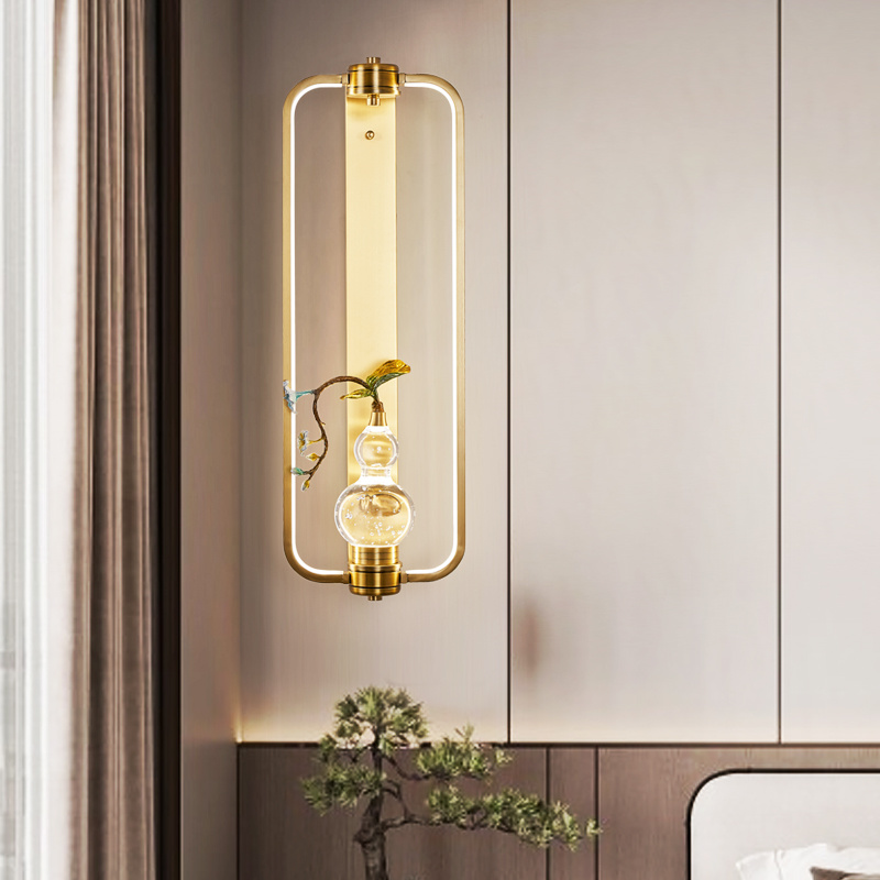 新中式全铜珐琅彩壁灯国风禅意客厅玄关书房茶室走廊卧室背景墙灯