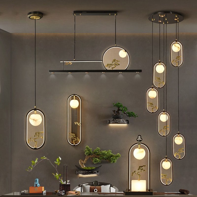 轻奢全铜吊灯客厅书房背景墙卧室床头餐厅吧台走廊过道全铜灯具