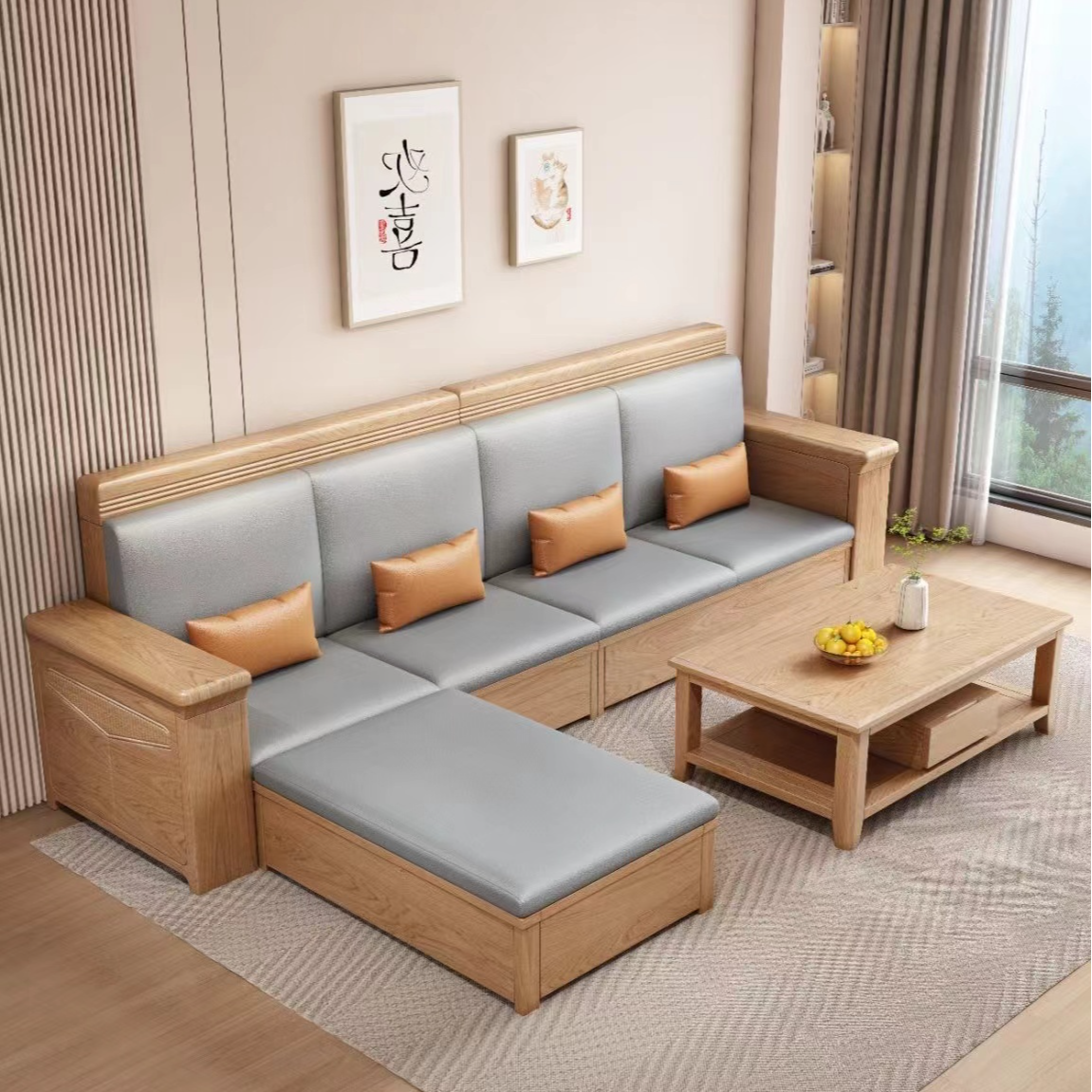 白蜡木实木沙发客厅冬夏两用贵妃储物现代简约北欧小户型原木家具