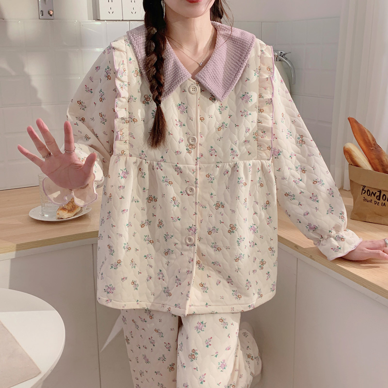 秋冬季月子服加厚夹层空气棉空气棉春秋孕妇睡衣女哺乳喂奶怀孕期