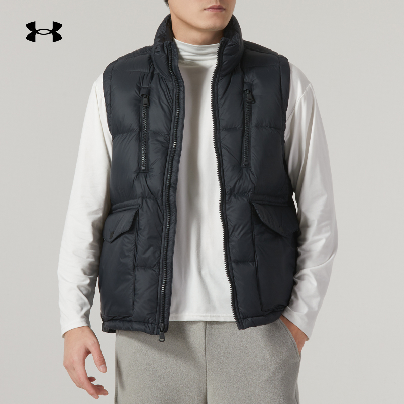 UA安德玛羽绒马甲男子冬季新款运动保暖立领无袖外套1378837-001