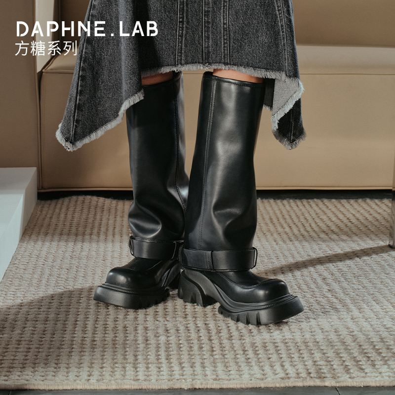 【张元英同款】DAPHNE LAB方糖裤管靴恶女千金风复古中筒长靴 