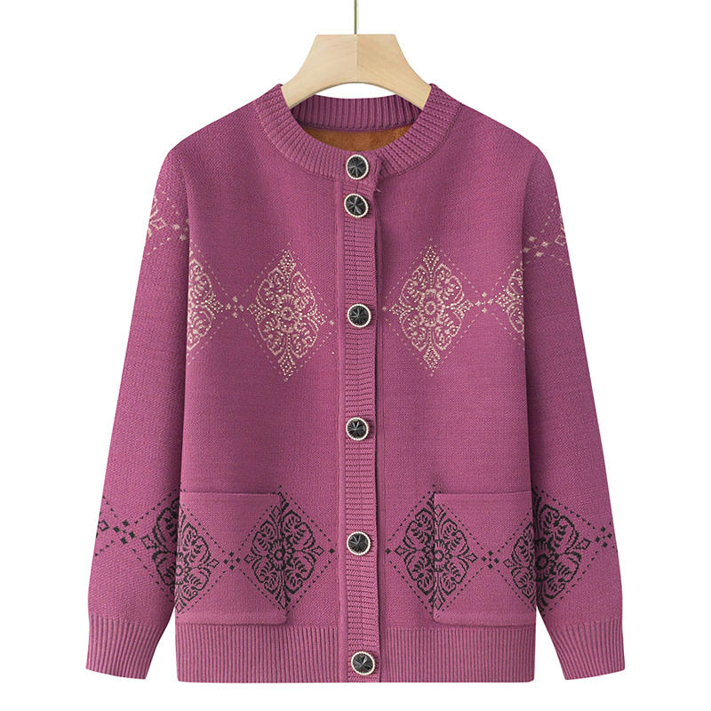 中老年人秋冬季妈妈装外套奶奶毛衣女加绒针织衫开衫保暖老人衣服