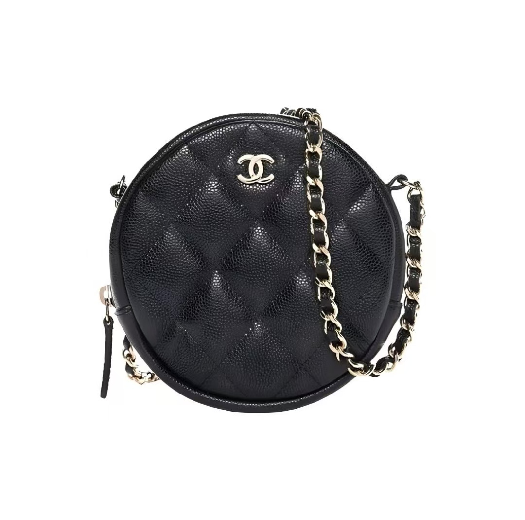 95新 Chanel/香奈儿 奢100严选 香奈儿圆饼mini 黑金荔枝皮
