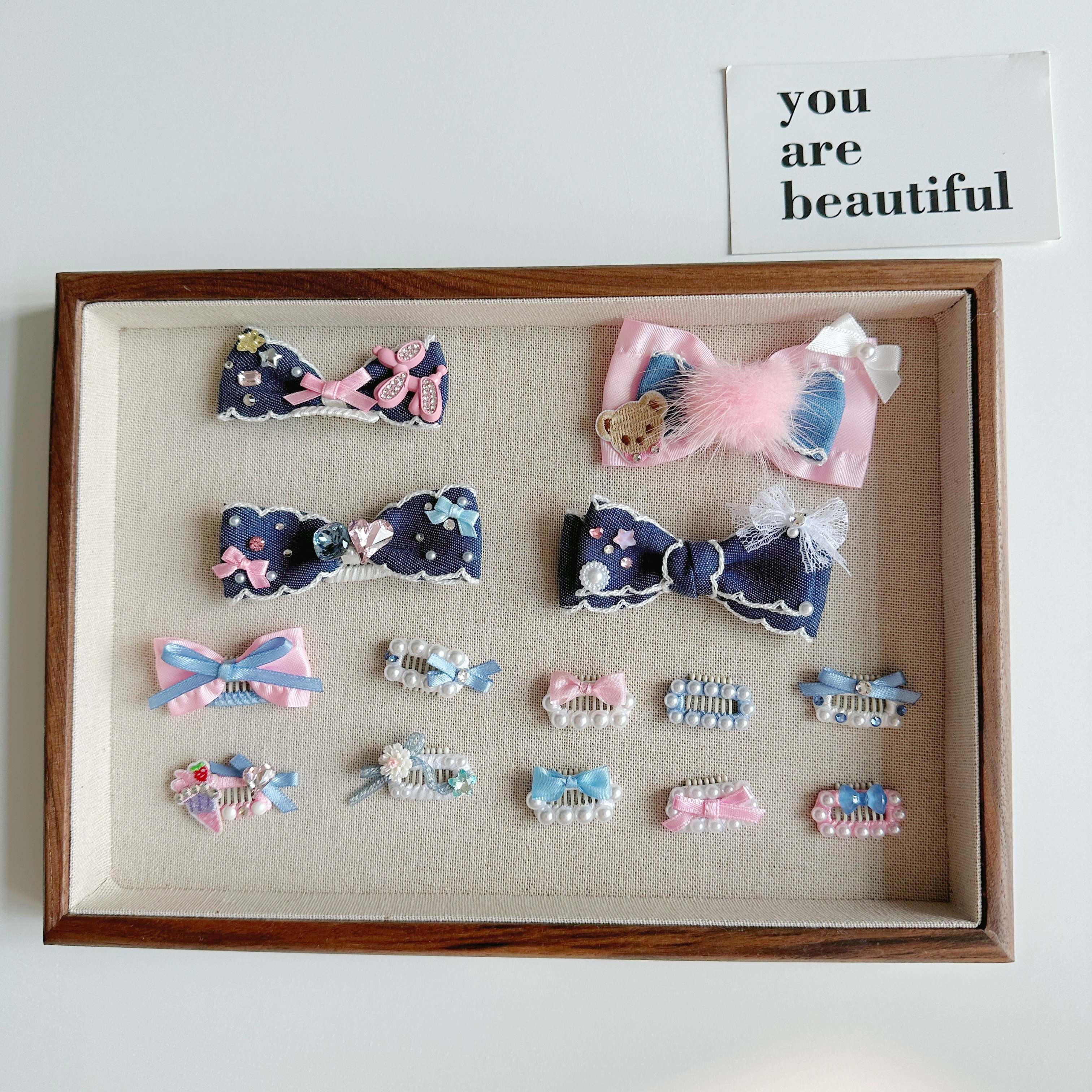 宠物发夹牛仔粉蓝系碎毛夹BB夹约克夏马尔济斯头饰狗狗猫咪夹子