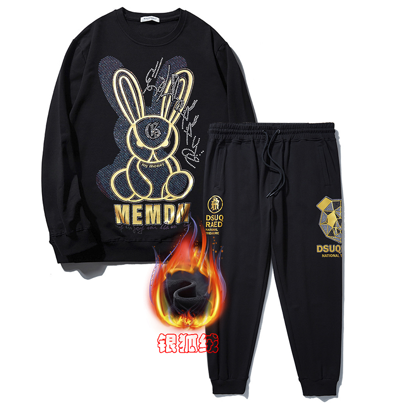 LIUGEJIA/六个加潮牌大码兔子烫钻烫金卫衣秋季男卫衣套装DT5275