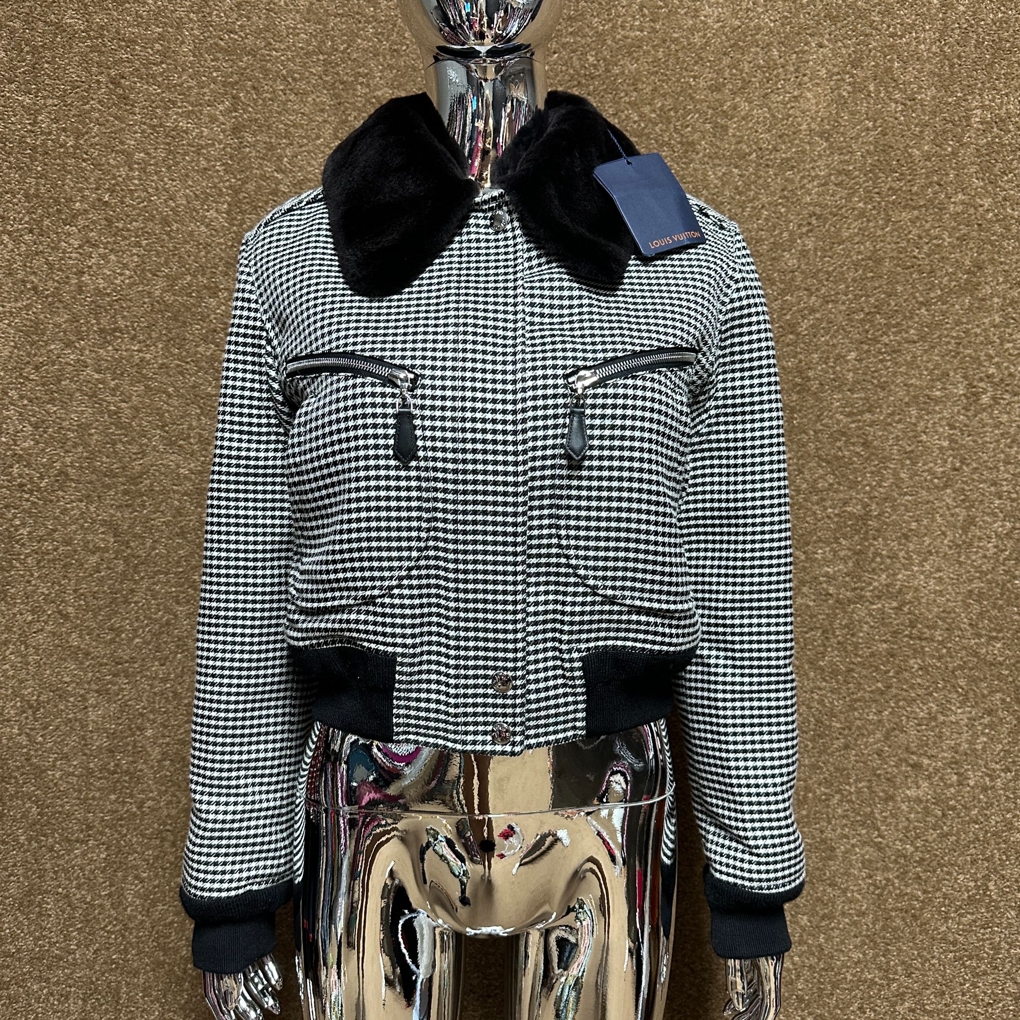 99新 LouisVuitton/路易威登 千鸟格短款棉服 羊毛 38码 