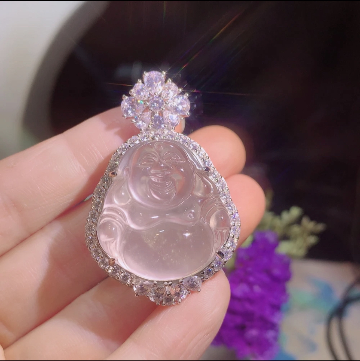 「芳禧珠宝」925银镶石英质玉佛公吊坠
