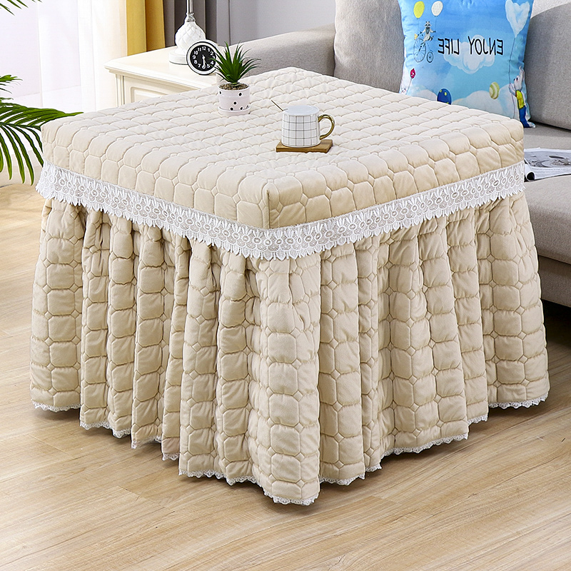 【正方形】新款设计简约加绒加厚金丝绒裙式电炉烤火罩冬季保暖桌罩