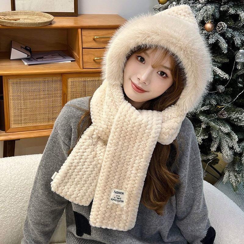 新款冬季围巾防风一体帽子防寒保暖围脖护耳可爱毛绒加厚百搭保暖