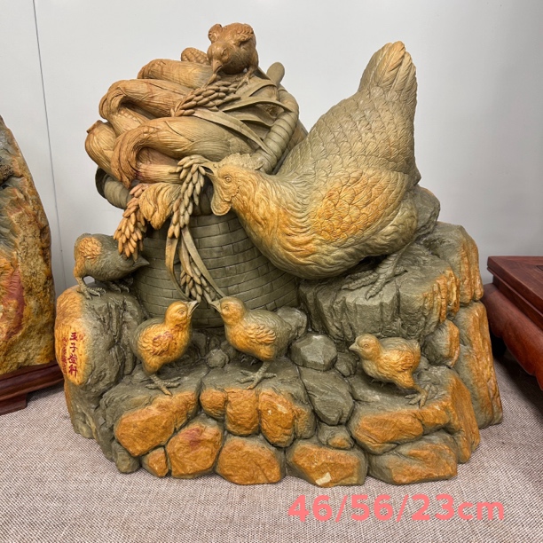 【得砚阁】肇庆端砚石摆件绿端摆件精品居家摆设（五子登科）天然原石