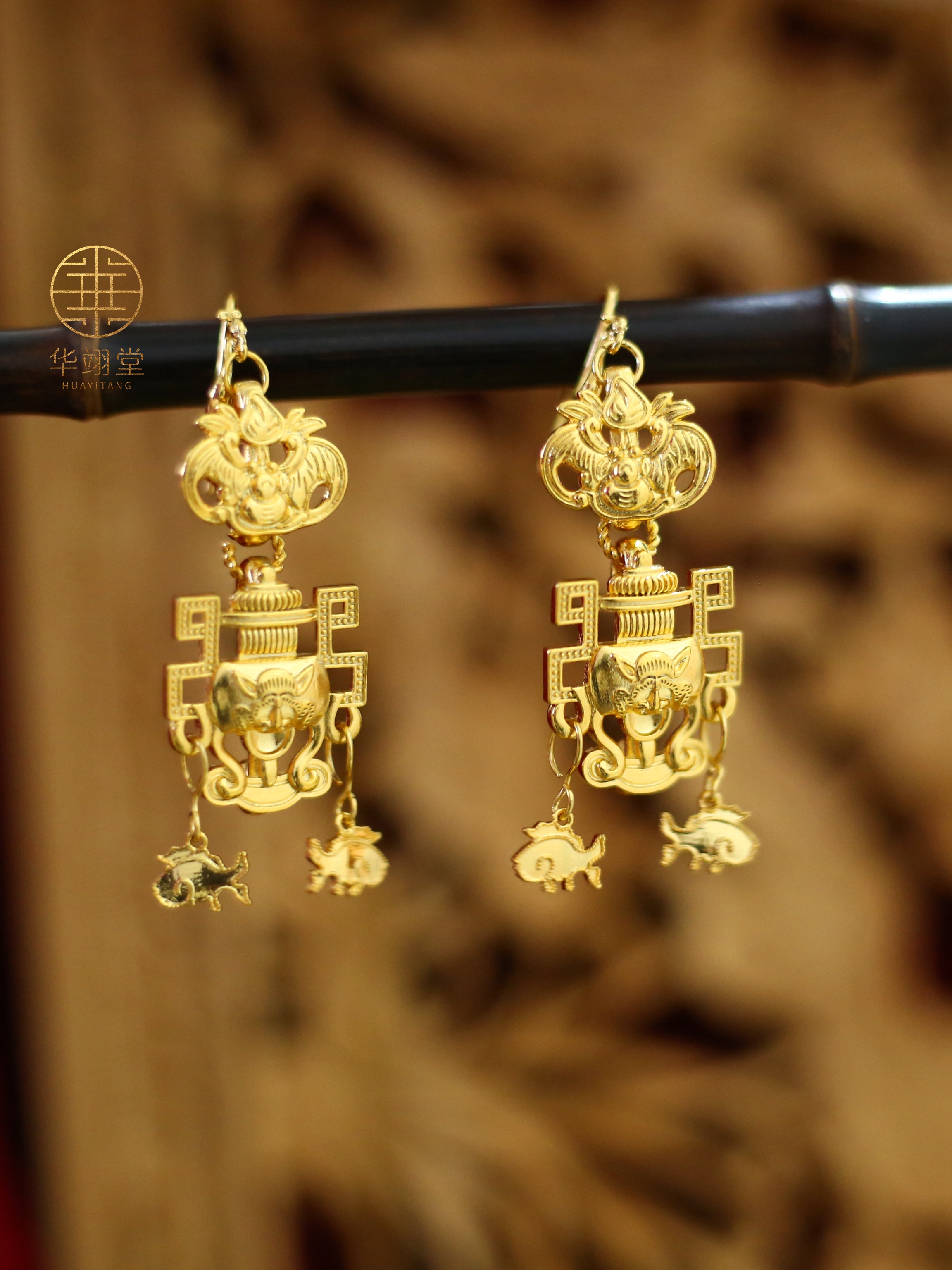 铜合金耳饰 华翊堂原创汉服旗袍配饰平安福乐耳饰