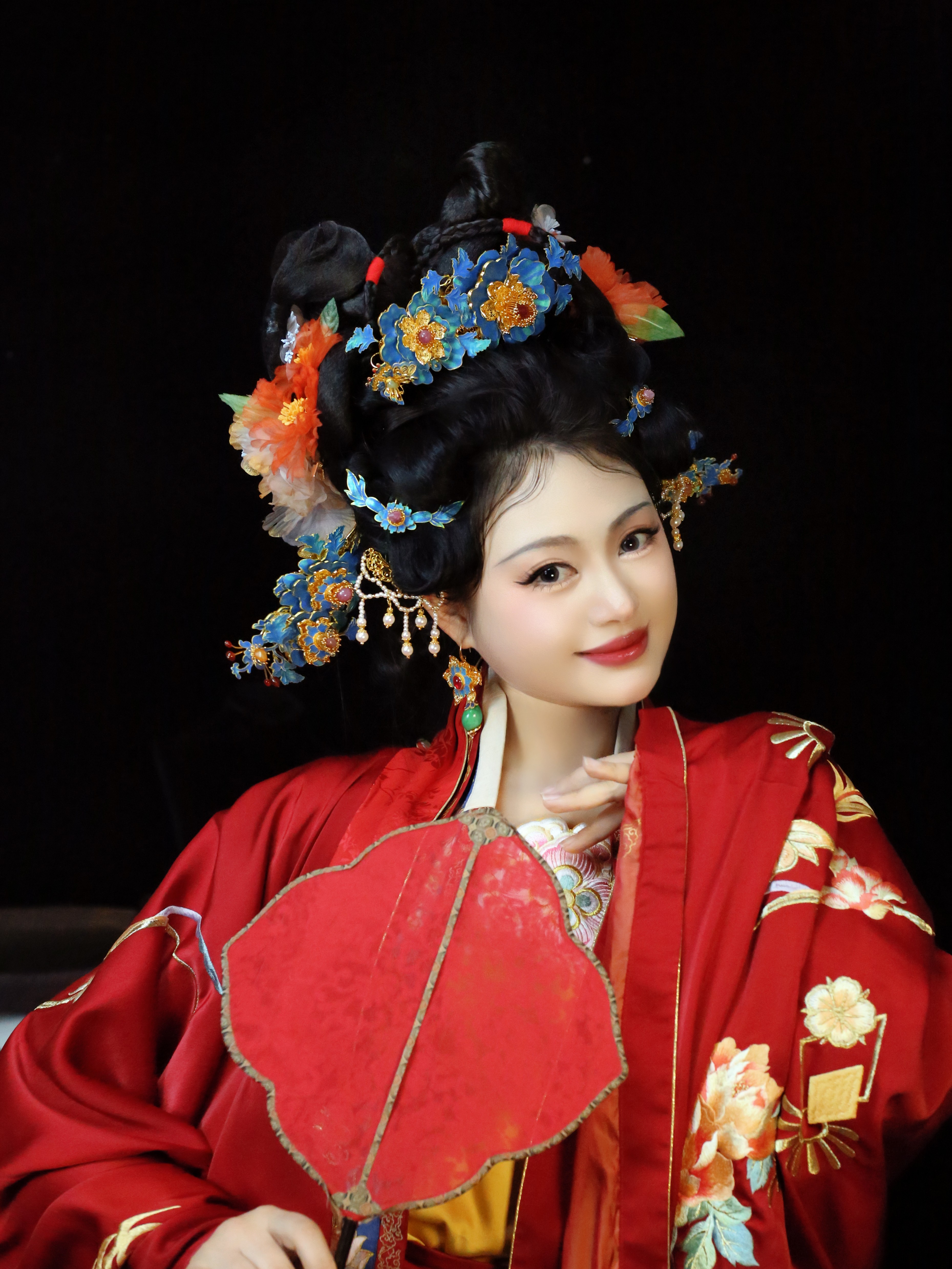 铜合金婚庆饰品 华翊堂原创汉服配饰仿点翠牡丹后压发冠多用发饰