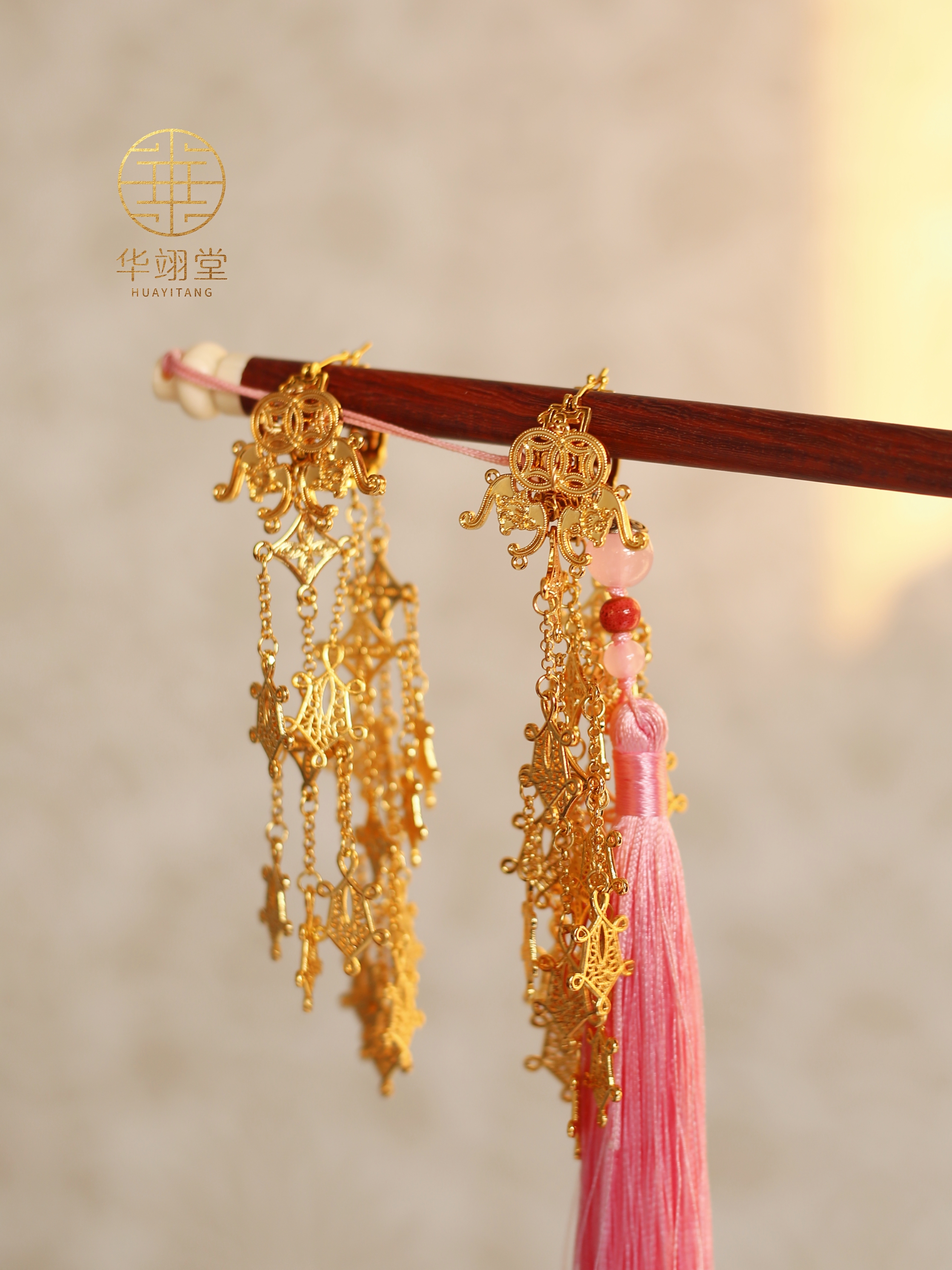 铜合金耳饰 华翊堂原创设计铜镀金富贵荣华耳饰