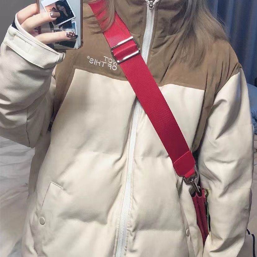 高品质PU皮拼接仿麂皮绒加厚棉服女洋气棉衣保暖宽松女外套冬装潮