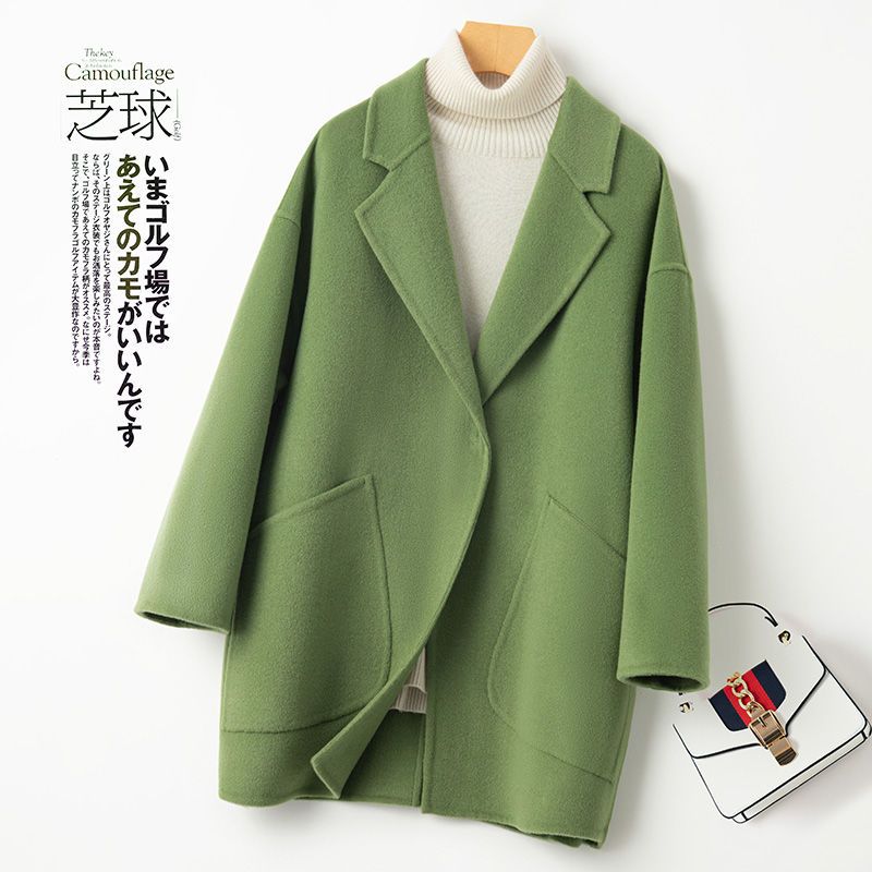 秋冬双面羊毛大衣女短款2023新款宽松茧型毛呢外套小个子大码显瘦